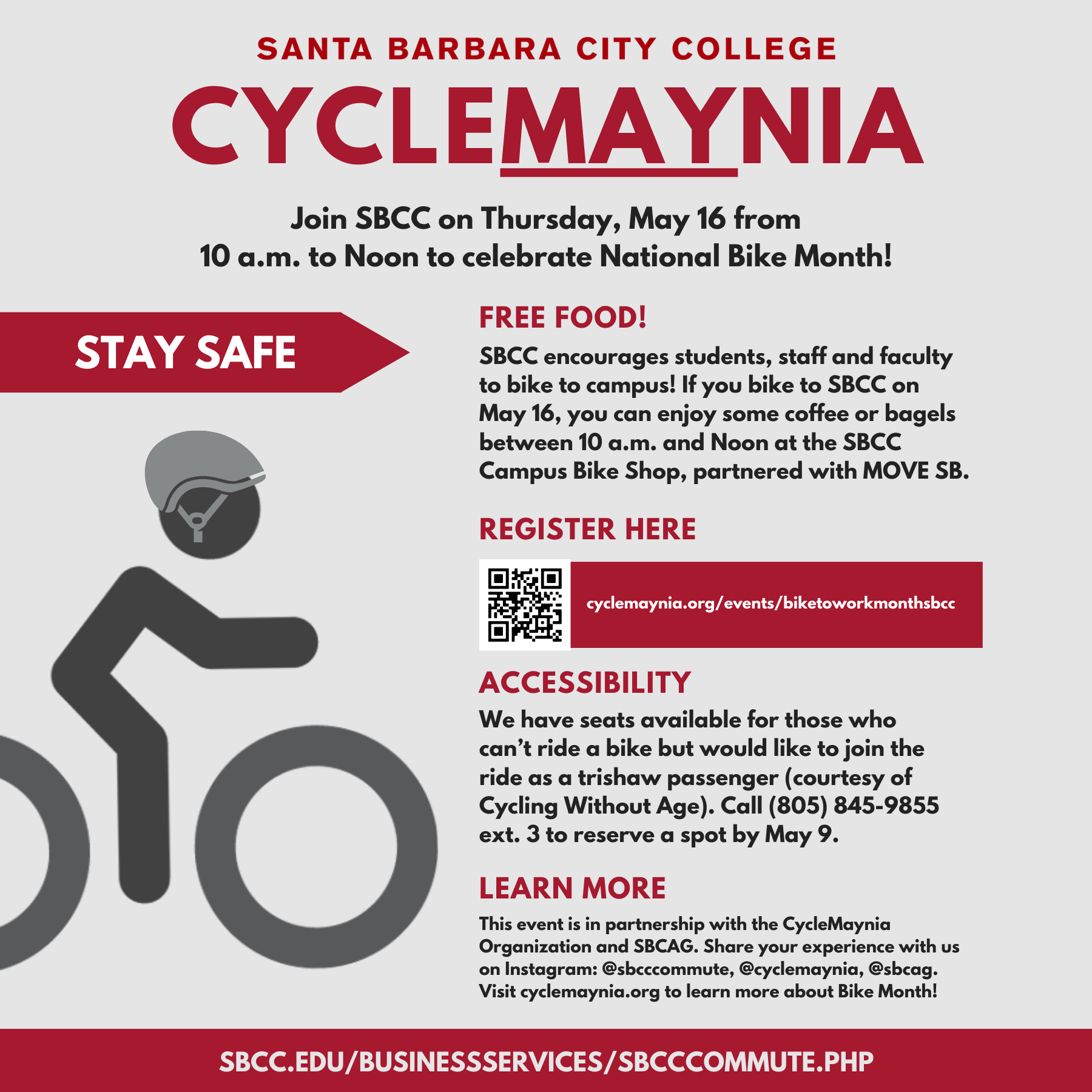 CycleMaynia at SBCC Thursday, May 16 from 10 a.m. to noon